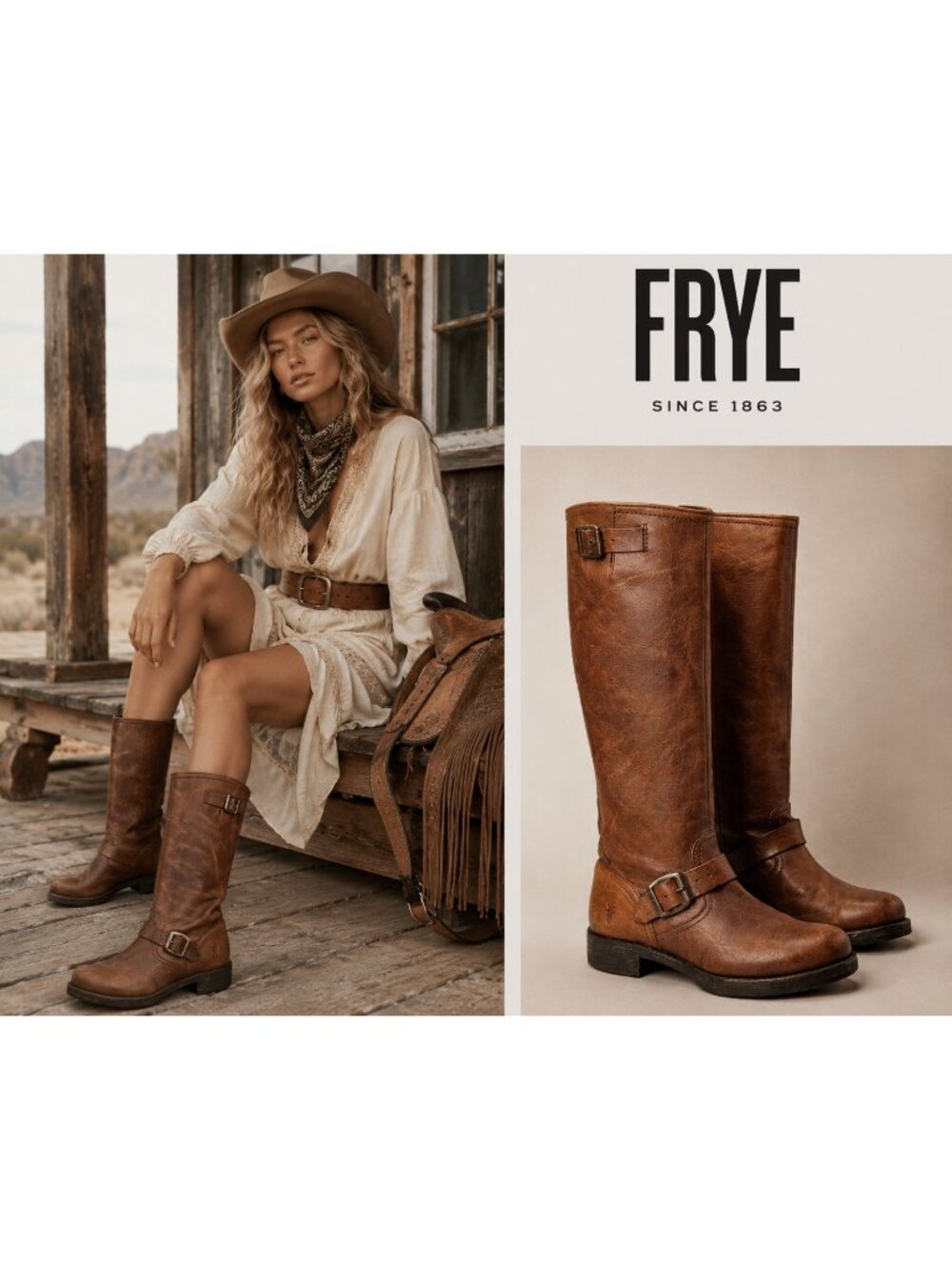 FRYE Brown Leather Tall Engineer Harness Moto Riding Boots Distressed Size 8.5